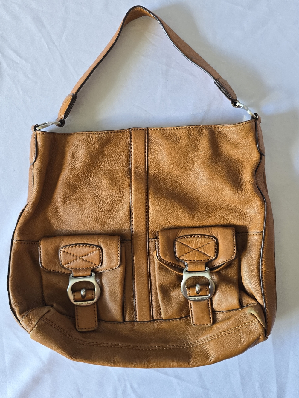 Michael Kors Camel Pebbled Leather Cargo Hobo Bag